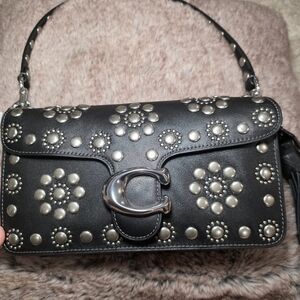 SOLD ON DEPOP - Black Studded Leather Shoulder Bag